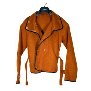 Burnt Orange Military Style Jacket Small Gold Button Belted Coat